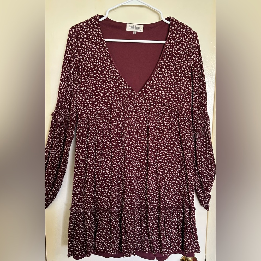 Peach Love California Maroon Floral Babydoll Dress